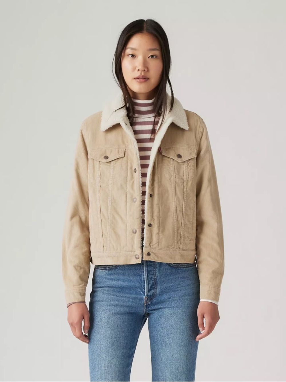 Levi's Tan Corduroy Sherpa-Trim Jean Jacket
